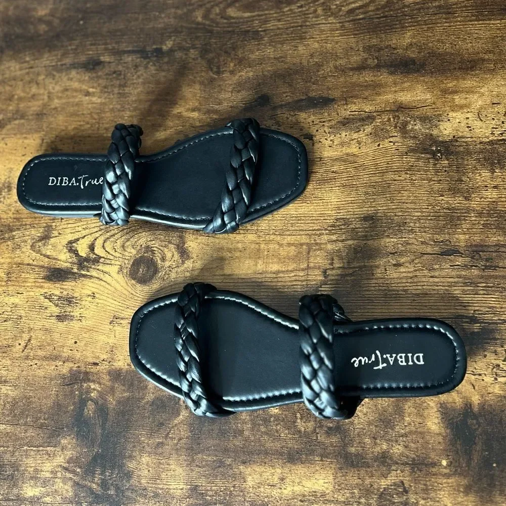 Diba True Rae Nah Leather Braided Sandal in Black, Size 9. New in Box!